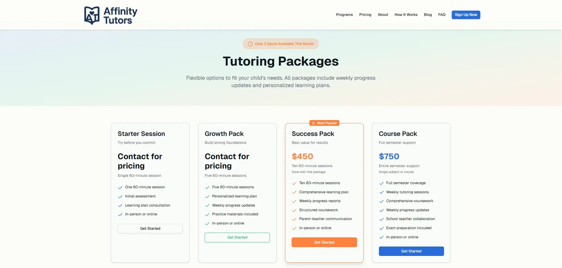 Affinity Tutors redesigned homepage