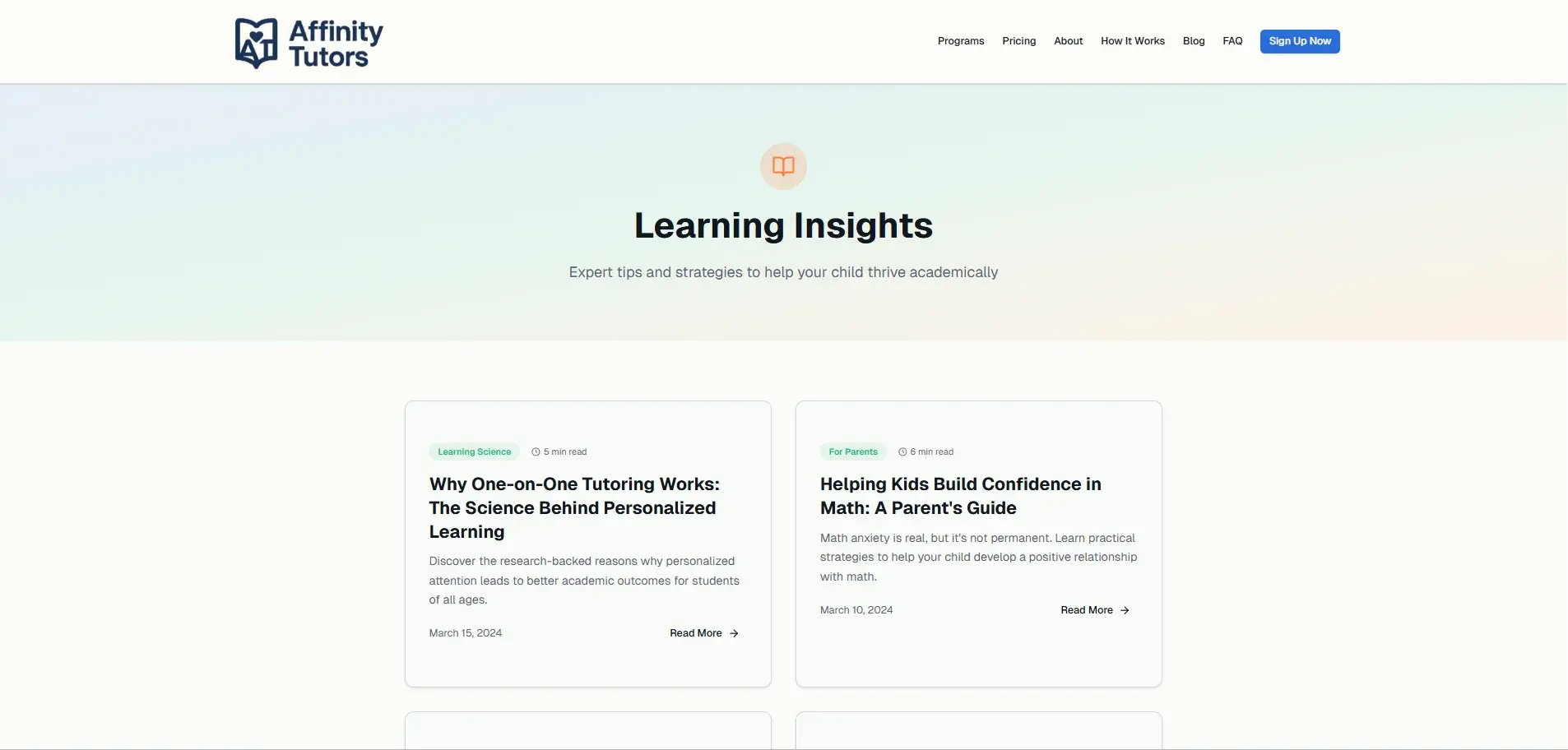 Affinity Tutors services page