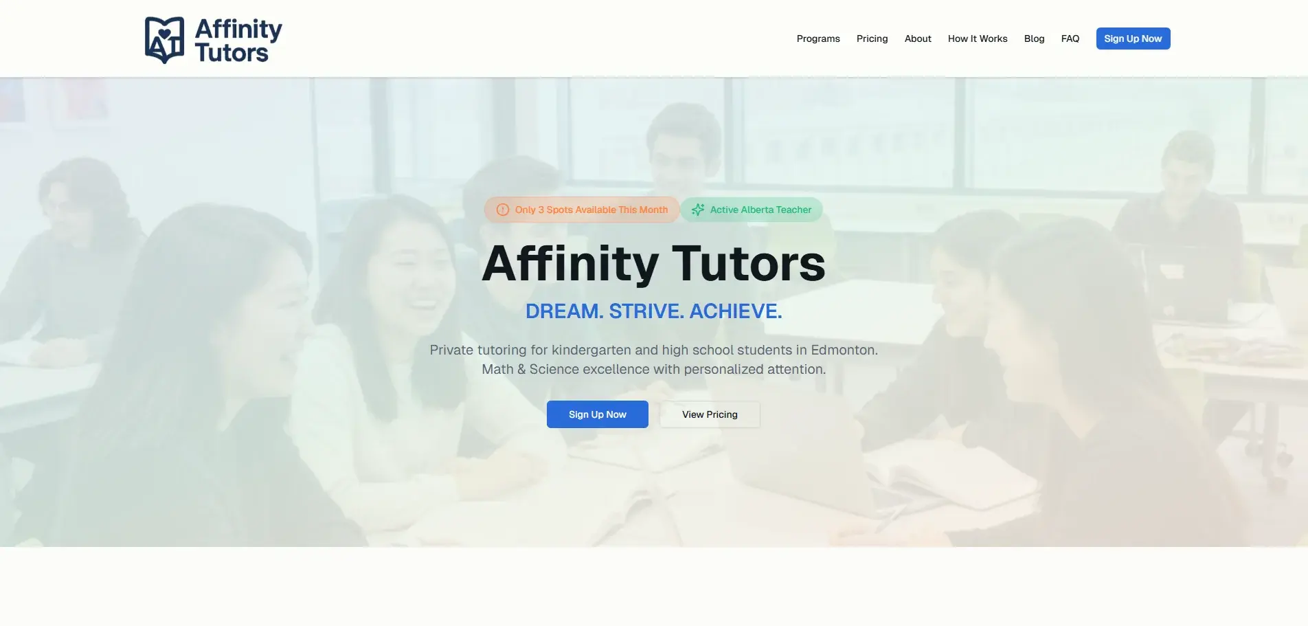 Affinity Tutors additional page view