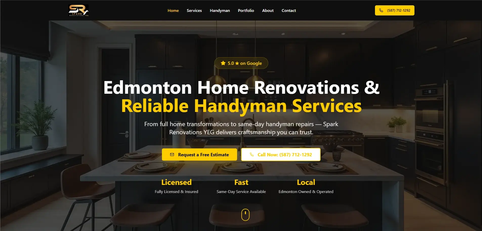 Spark Renos homepage